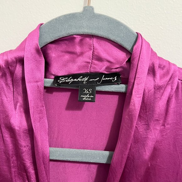 Elizabeth & James Magenta Silk V-Nick Button Down Tunic Blouse Long-sleeve shirt - Picture 5 of 5